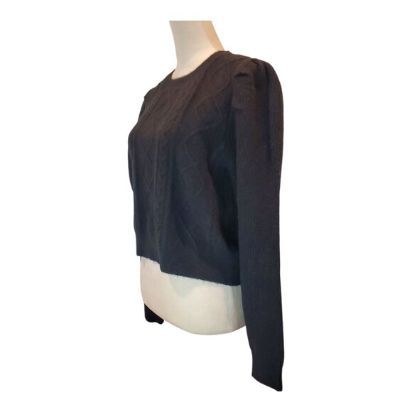 NWT THE DROP SZ L Women's Gloria Puff Sleeve Cable-Knit Sweater in Black - Picture 6 of 11